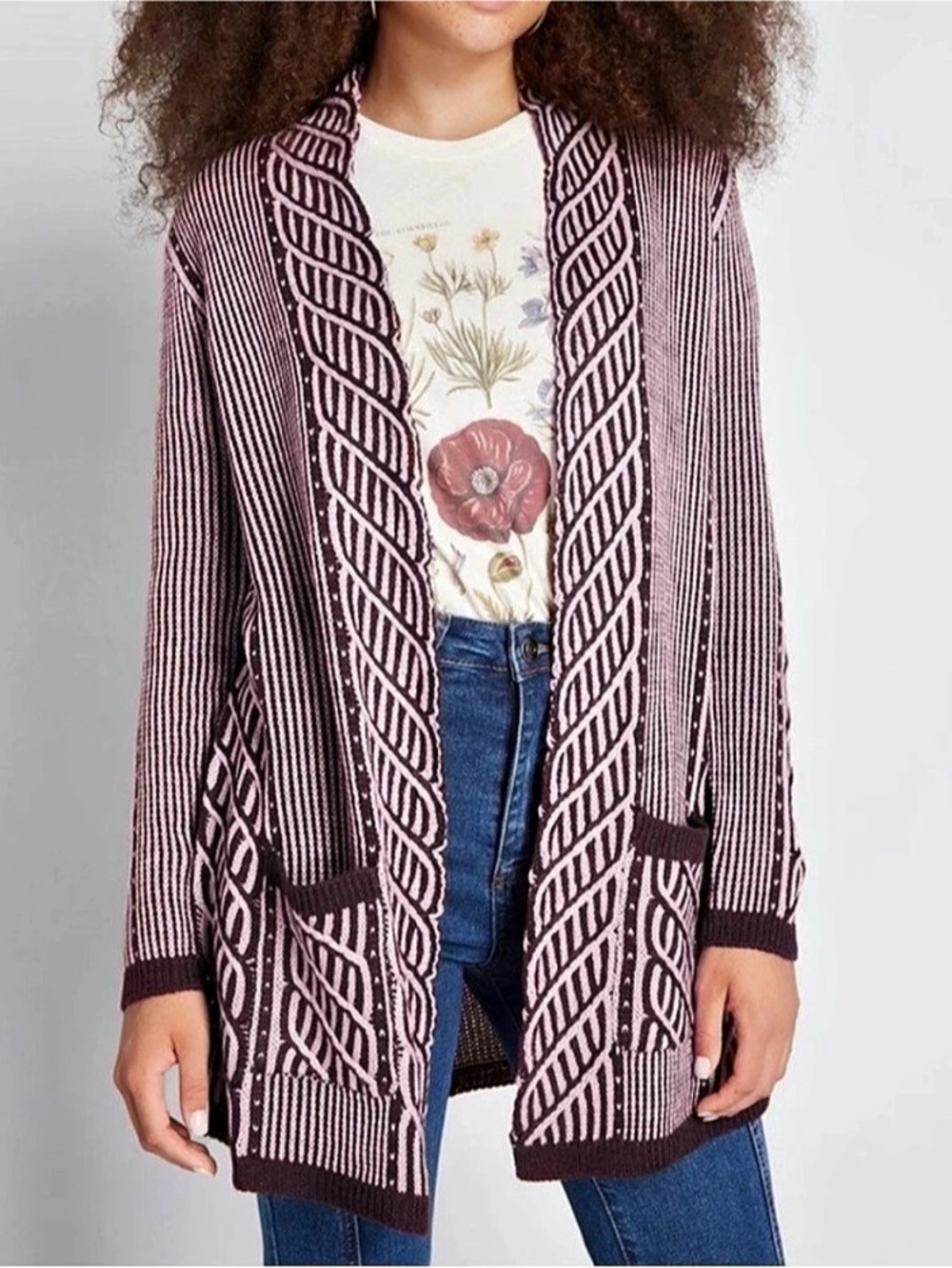 ModCloth Standout Cardigan Burgundy & White